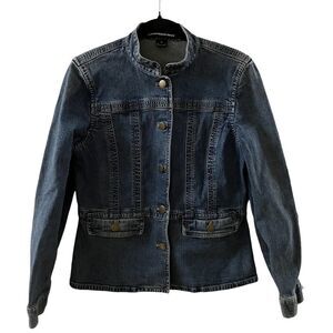 Company Ellen Tracy~Banded Collar Denim Jacket~ Button Front ~ size Small